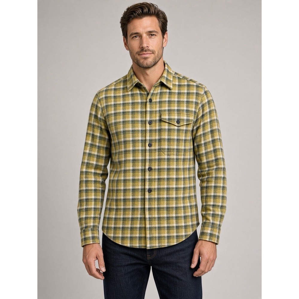 Todd Snyder Utility OverShirt in Chartreuse Plaid Wool Men Medium NWT $298